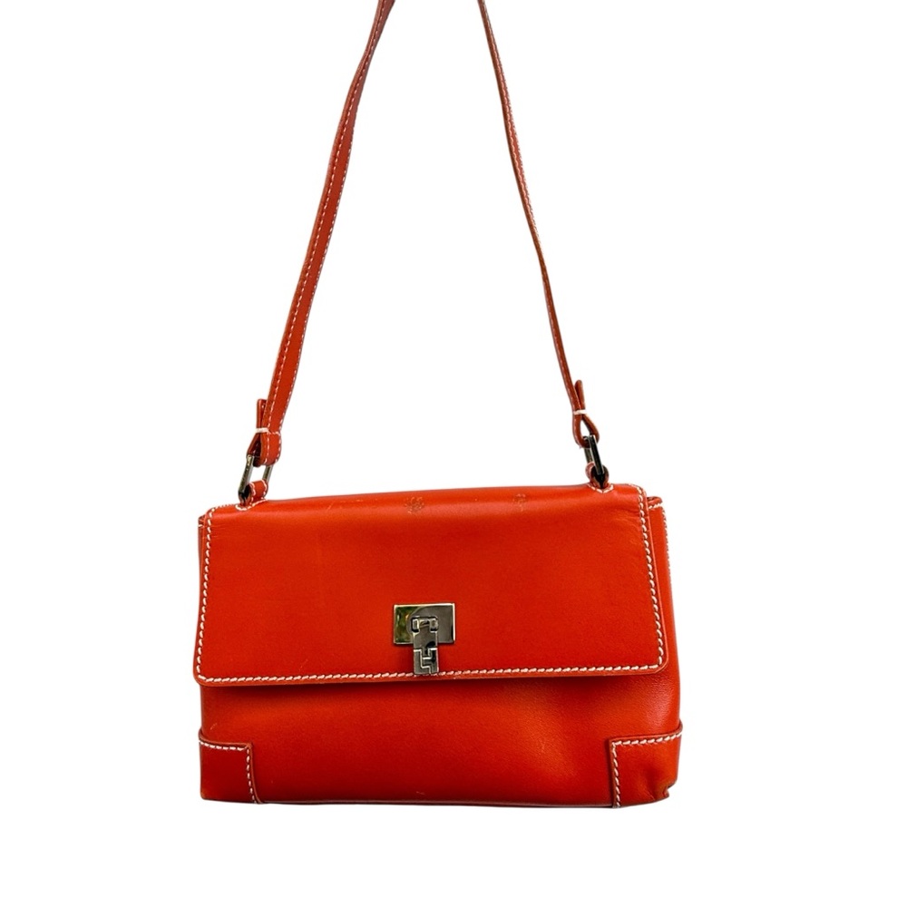 Lambertson Truex Chic Orange Mini Leather Shoulder Bag